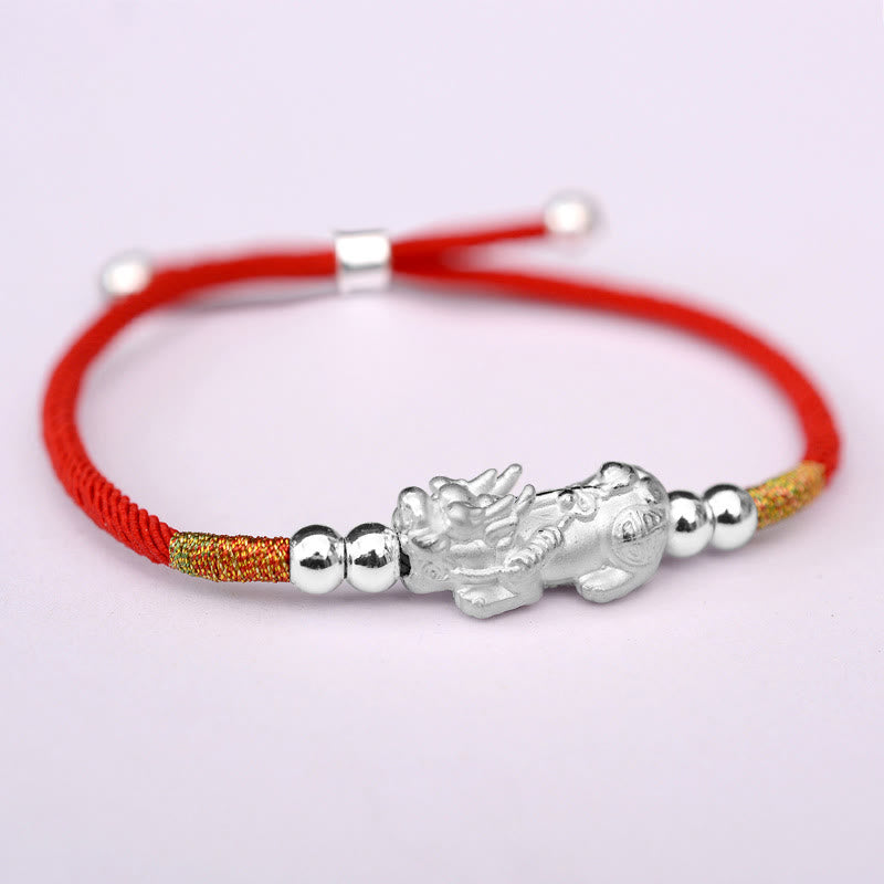 Pulsera de hilo rojo de la suerte PiXiu chapada en oro de 24 quilates con Buddha Stones - Cordón rojo (plateado) (circunferencia de la muñeca: 12-19 cm) - Plata de ley 999 - image 13