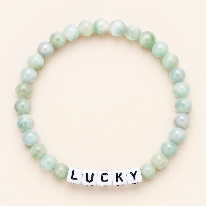 Buddha Stones Pulsera de cuentas de jade con letras de la suerte y la abundancia - Jade (Prosperidad ♥ Abundancia) - image 0