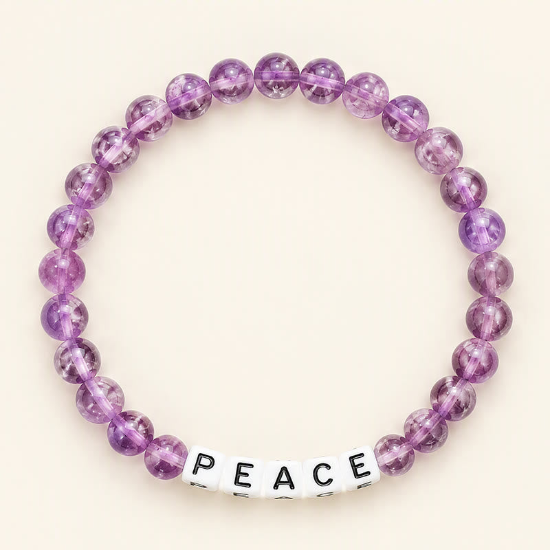 Buddha Stones Pulsera de meditación con cuentas de amatista con la inscripción PAZ - Amatista (Meditación ♥ Equilibrio) - image 0