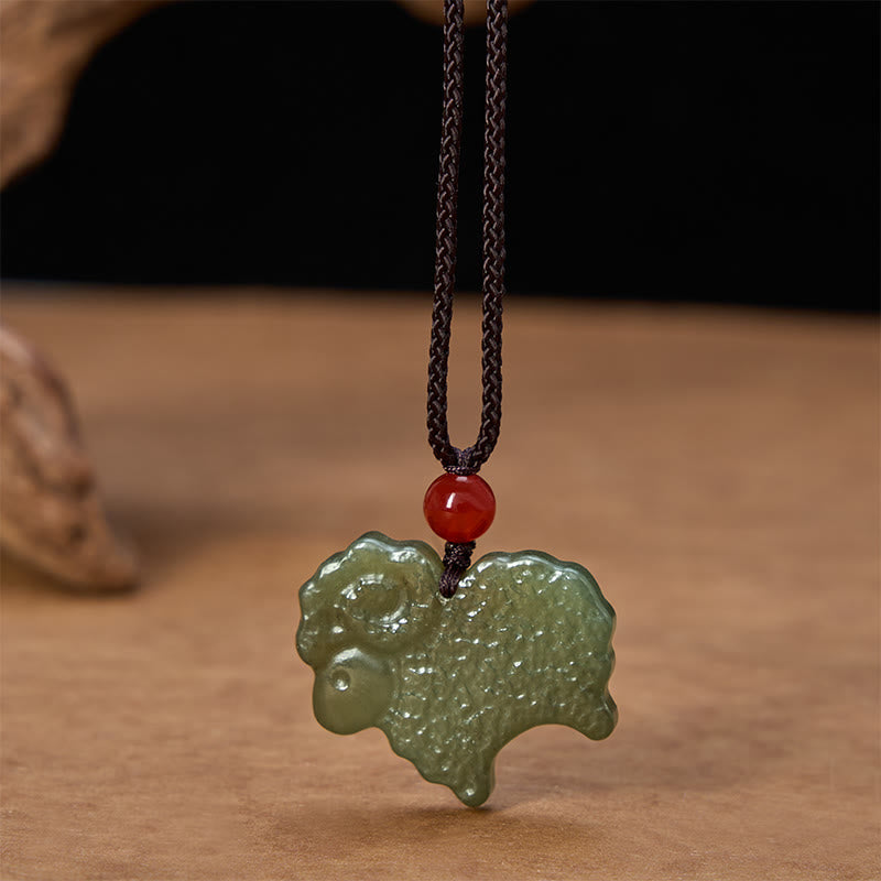 Buddha Stones Collar con colgante de cabra del zodiaco chino de jade Hetian verde - image 4