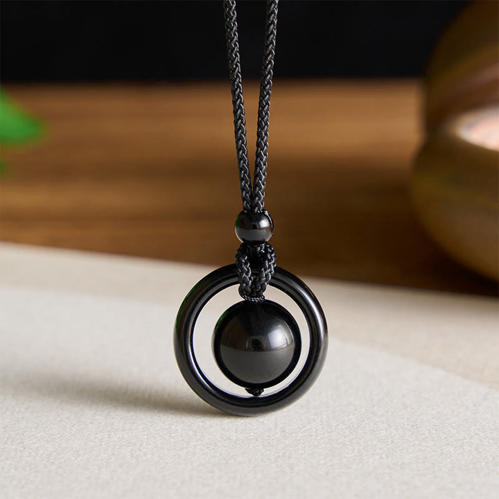Buddha Stones Collar con colgante de equilibrio Yin Yang de ónix negro y obsidiana negra - image 2