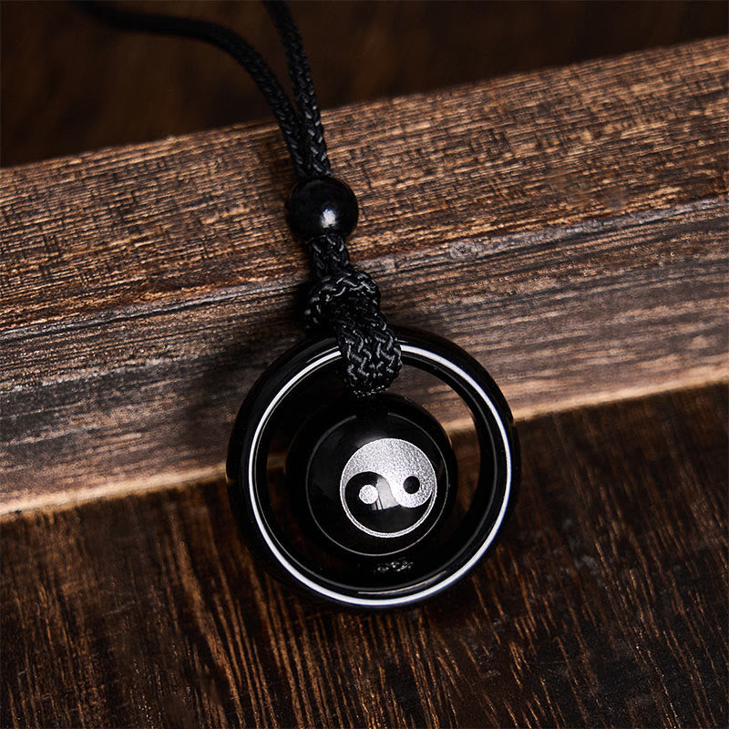 Buddha Stones Collar con colgante de equilibrio Yin Yang de ónix negro y obsidiana negra - image 4