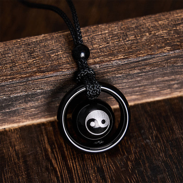 Buddha Stones Collar con colgante de equilibrio Yin Yang de ónix negro y obsidiana negra - image 4