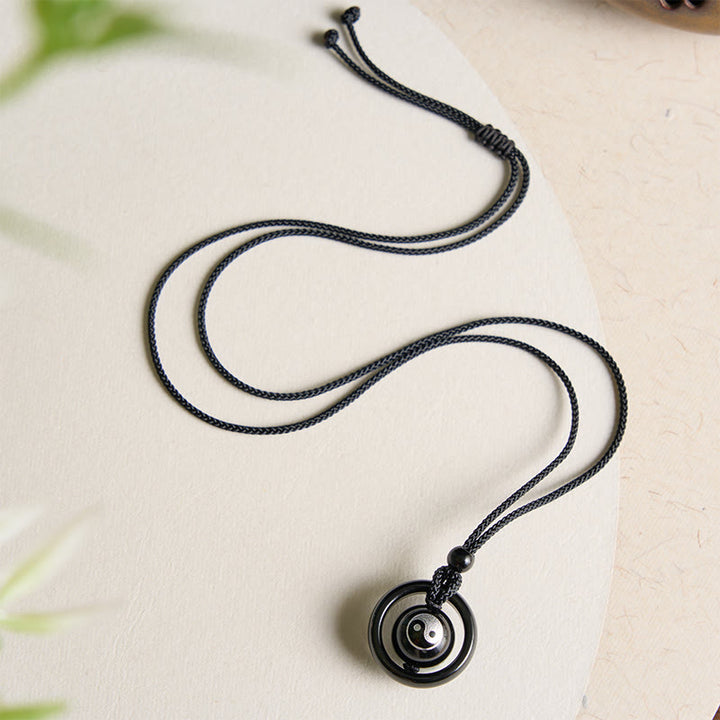 Buddha Stones Collar con colgante de equilibrio Yin Yang de ónix negro y obsidiana negra - image 9