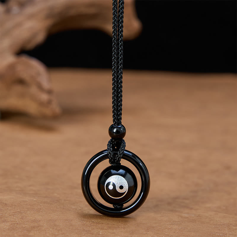 Buddha Stones Collar con colgante de equilibrio Yin Yang de ónix negro y obsidiana negra - Yin Yang (Longitud del collar: 23,6 pulgadas / 60 cm) - image 0