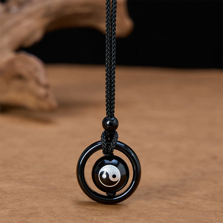 Buddha Stones Collar con colgante de equilibrio Yin Yang de ónix negro y obsidiana negra - Yin Yang (Longitud del collar: 23,6 pulgadas / 60 cm) - image 0