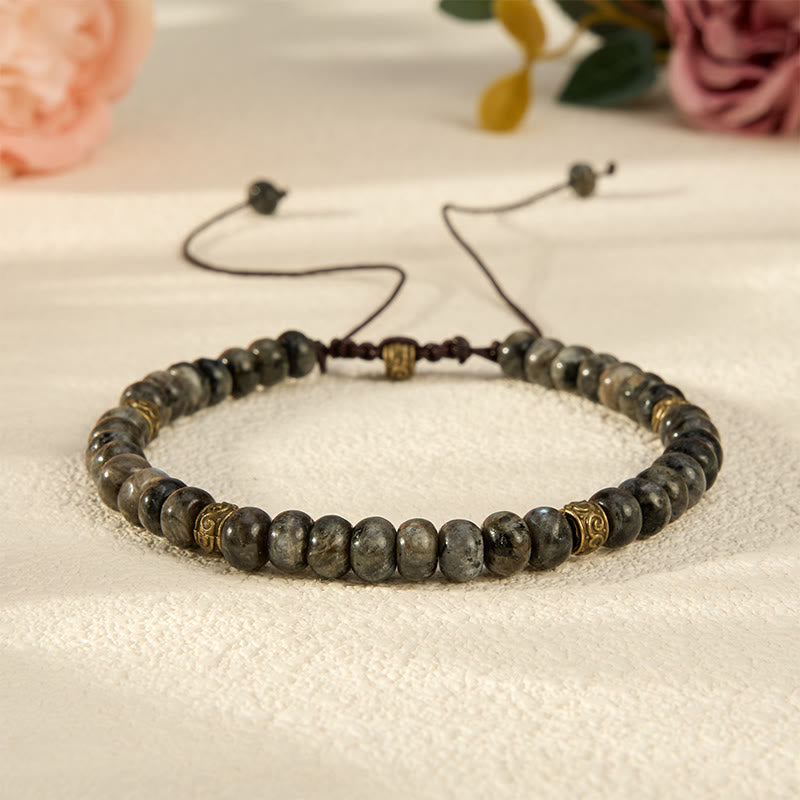 Buddha Stones Pulsera de intuición con cuentas de ábaco vintage y piedra lunar negra - Piedra lunar negra (circunferencia de la muñeca: 16-17 cm) - image 0