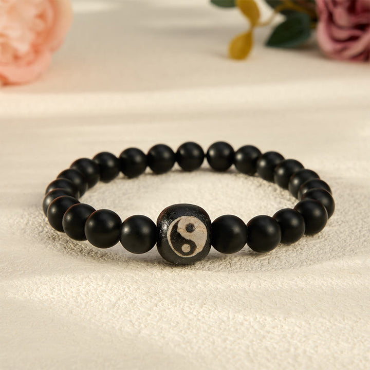 Buddha Stones Pulsera de cuentas redondas con equilibrio Yin Yang, ónix negro y turquesa blanca - Ónix negro - 5,9–6,3 pulgadas (15–16 cm) - image 16