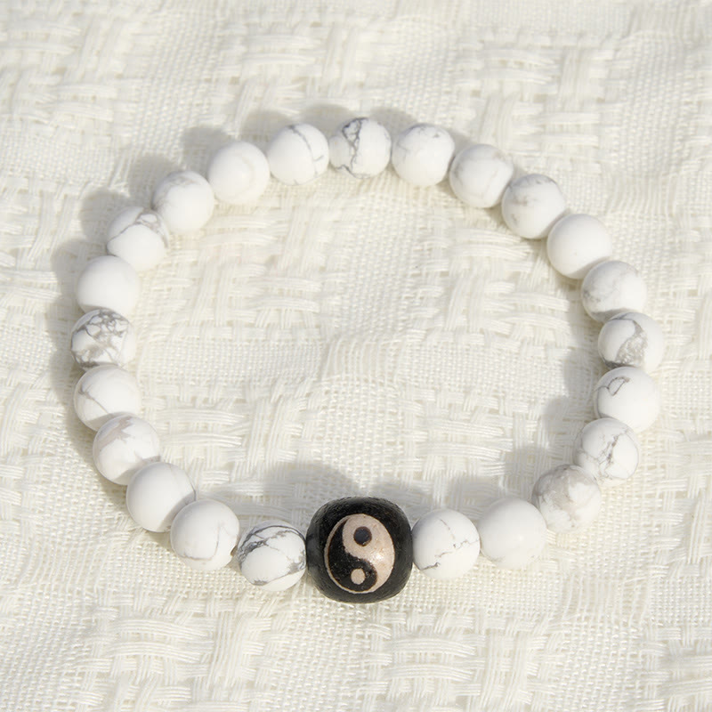 Buddha Stones Pulsera de cuentas redondas con equilibrio Yin Yang, ónix negro y turquesa blanca - image 11