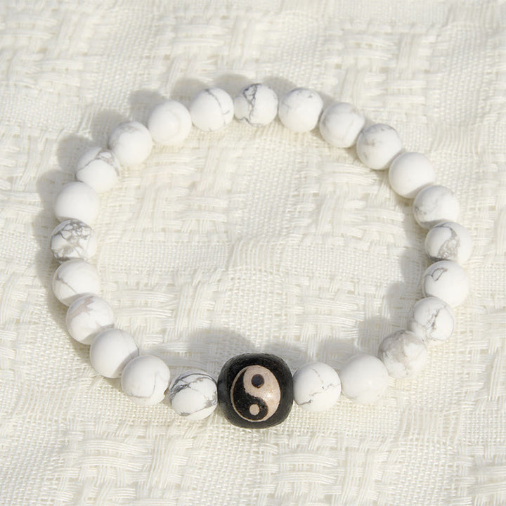 Buddha Stones Pulsera de cuentas redondas con equilibrio Yin Yang, ónix negro y turquesa blanca - image 11