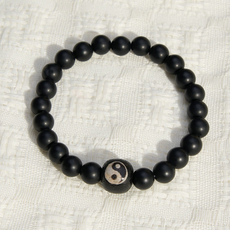 Buddha Stones Pulsera de cuentas redondas con equilibrio Yin Yang, ónix negro y turquesa blanca - image 17