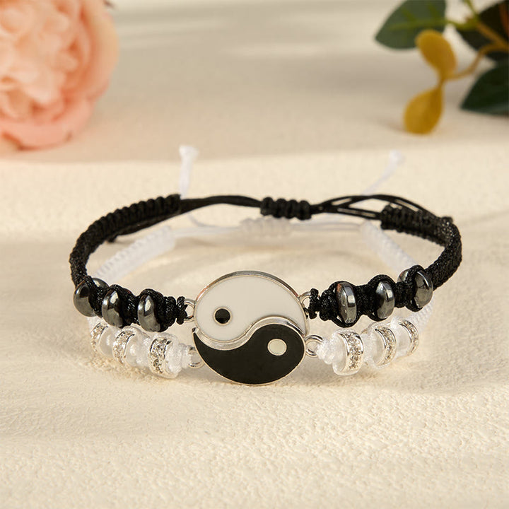 Buddha Stones 2 pulseras ajustables para parejas con diseño Yin Yang y hematita. - Pulsera de hematita (2 unidades) (Circunferencia de la muñeca: 16–18 cm) - image 0