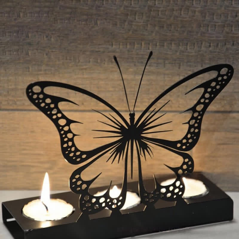 Buddha Stones Portavelas de tres luces Black Iron Butterfly Transformation - image 1