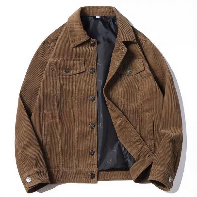 Buddha Stones Chaqueta de pana lisa para hombre, estilo vintage, sencilla, con botones y bolsillo. - Vara de oro oscura - US/UK/AU44, EU54 (4XL) - image 0