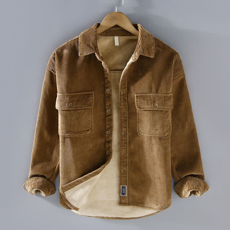 Buddha Stones Chaqueta de pana lisa para hombre, estilo casual vintage, para otoño/invierno, con bolsillos de parche. - Perú - US/UK/AU42, EU52 (3XL) - image 0