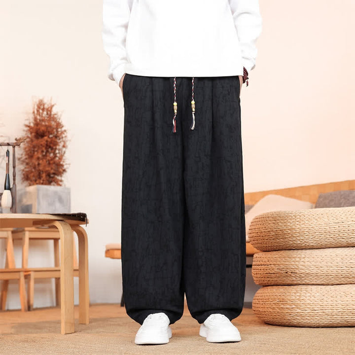 Buddha Stones Pantalones largos casuales de otoño con cordón ajustable y estampado de textura abstracta para hombre, de pierna recta y con bolsillos. - Negro - US/UK/AU46, EU56 (5XL) - image 11
