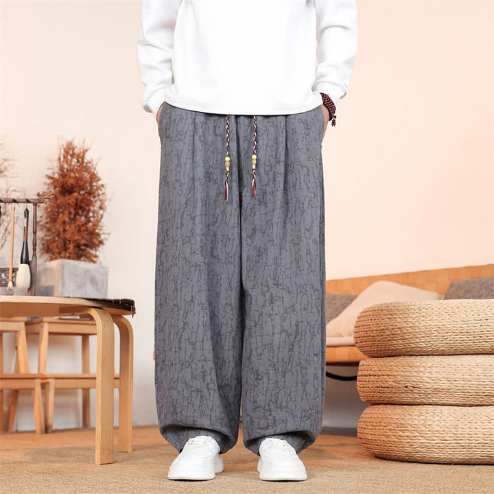 Buddha Stones Pantalones largos casuales de otoño con cordón ajustable y estampado de textura abstracta para hombre, de pierna recta y con bolsillos. - Gris oscuro - US/UK/AU46, EU56 (5XL) - image 0