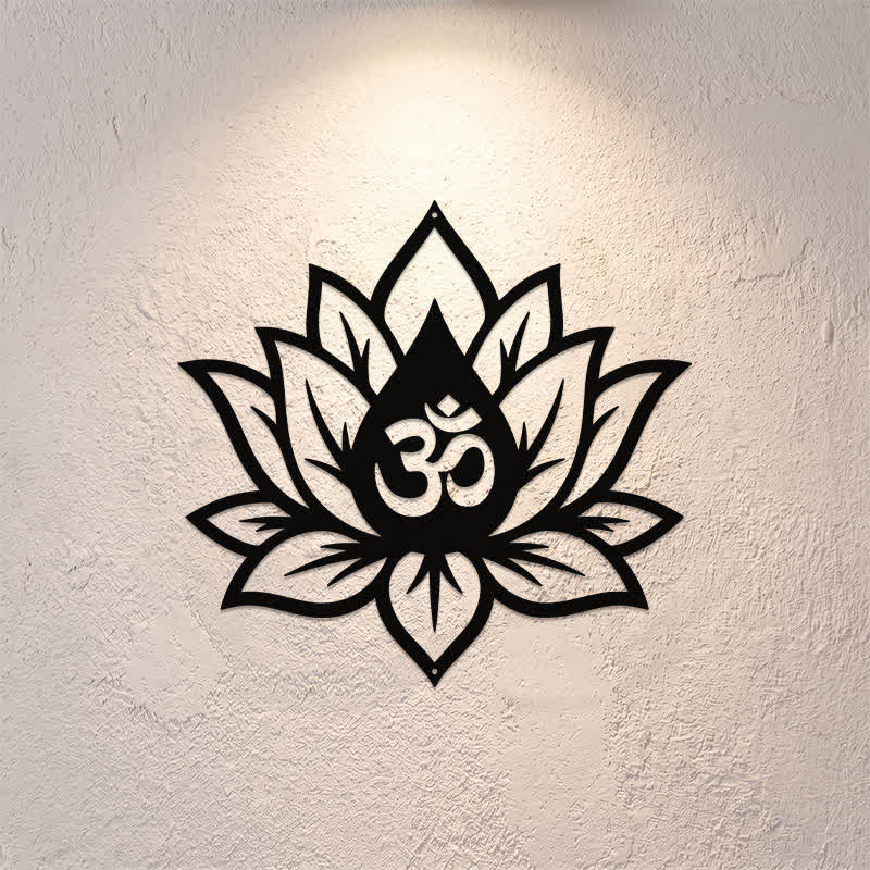 Buddha Stones Loto de metal OM Mindfulness Zen Símbolos significativos Arte de pared - image 0