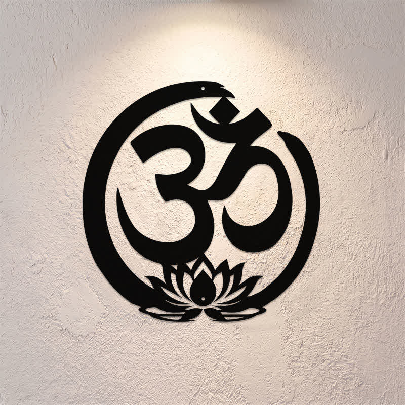 Buddha Stones Arte de pared con símbolos significativos del círculo de loto OM sagrado en metal - image 0