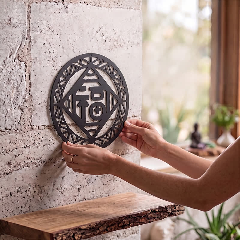 Buddha Stones Bendición del personaje Round Fu, símbolos geométricos de metal con significado, arte de pared - image 1