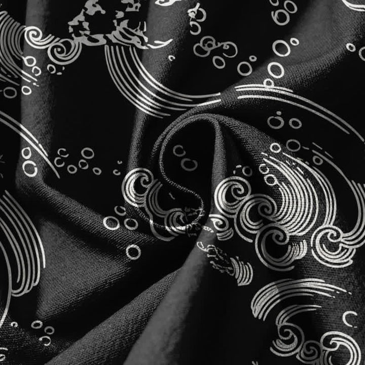Buddha Stones Pantalones harem para hombre de algodón puro con estampado de nubes y ondas, cordón ajustable y bolsillos. - image 5