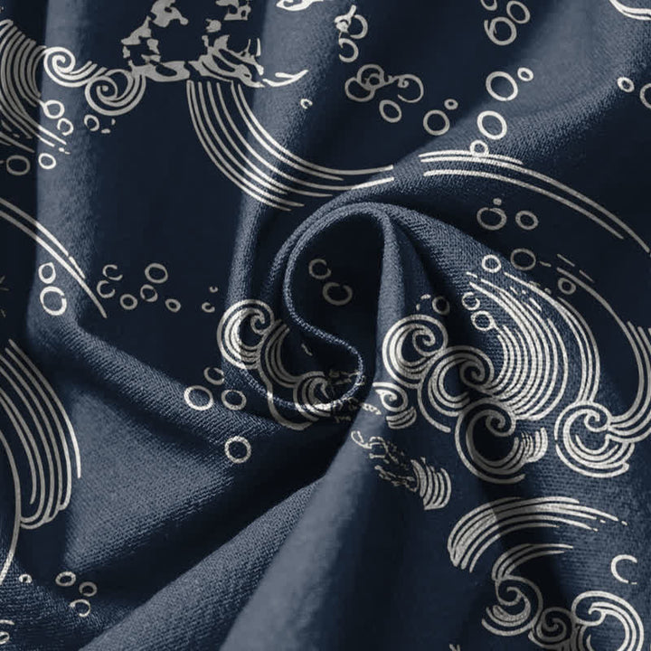 Buddha Stones Pantalones harem para hombre de algodón puro con estampado de nubes y ondas, cordón ajustable y bolsillos. - image 11