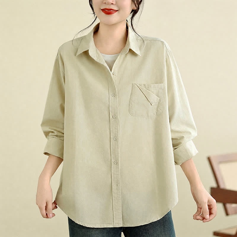 Buddha Stones Chaqueta de mujer de algodón liso, estilo casual minimalista, con botones y bolsillo. - image 18