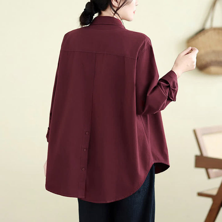 Buddha Stones Chaqueta de mujer de algodón liso, estilo casual minimalista, con botones y bolsillo. - image 14