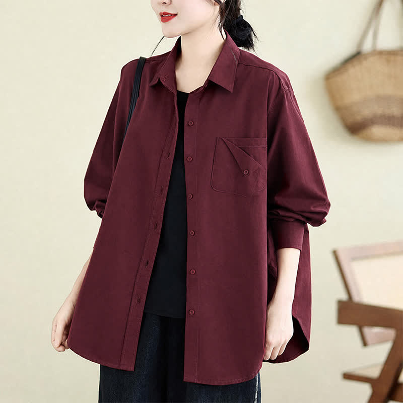 Buddha Stones Chaqueta de mujer de algodón liso, estilo casual minimalista, con botones y bolsillo. - image 12
