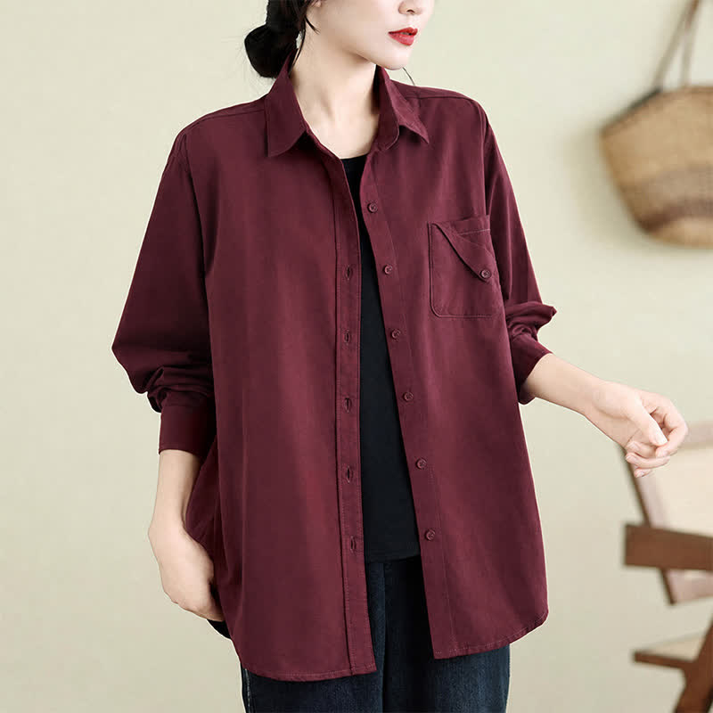Buddha Stones Chaqueta de mujer de algodón liso, estilo casual minimalista, con botones y bolsillo. - image 11
