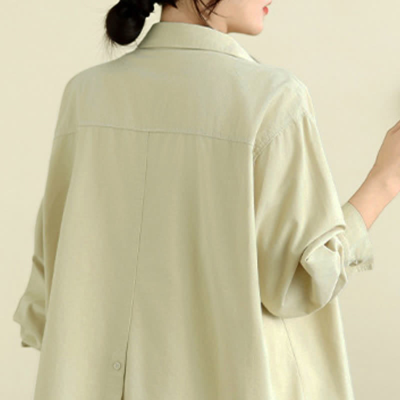 Buddha Stones Chaqueta de mujer de algodón liso, estilo casual minimalista, con botones y bolsillo. - image 21