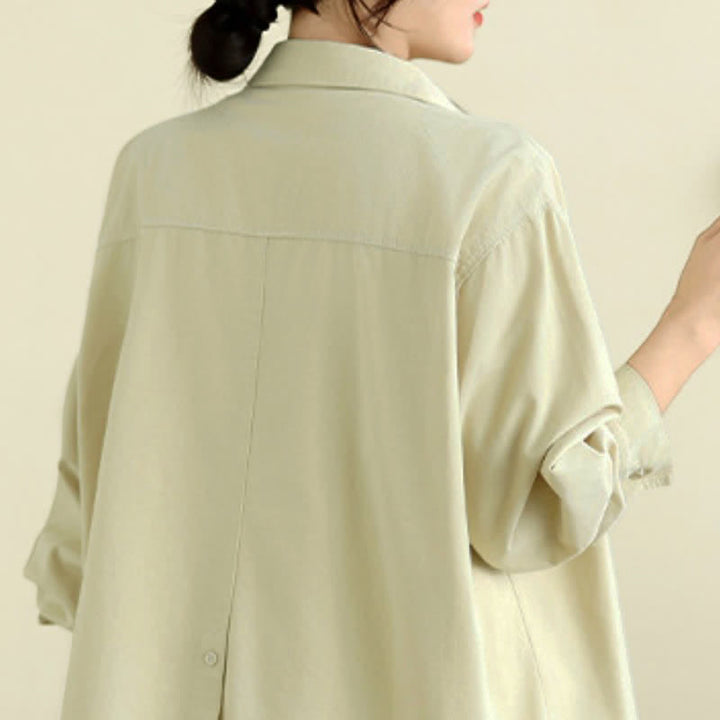 Buddha Stones Chaqueta de mujer de algodón liso, estilo casual minimalista, con botones y bolsillo. - image 21