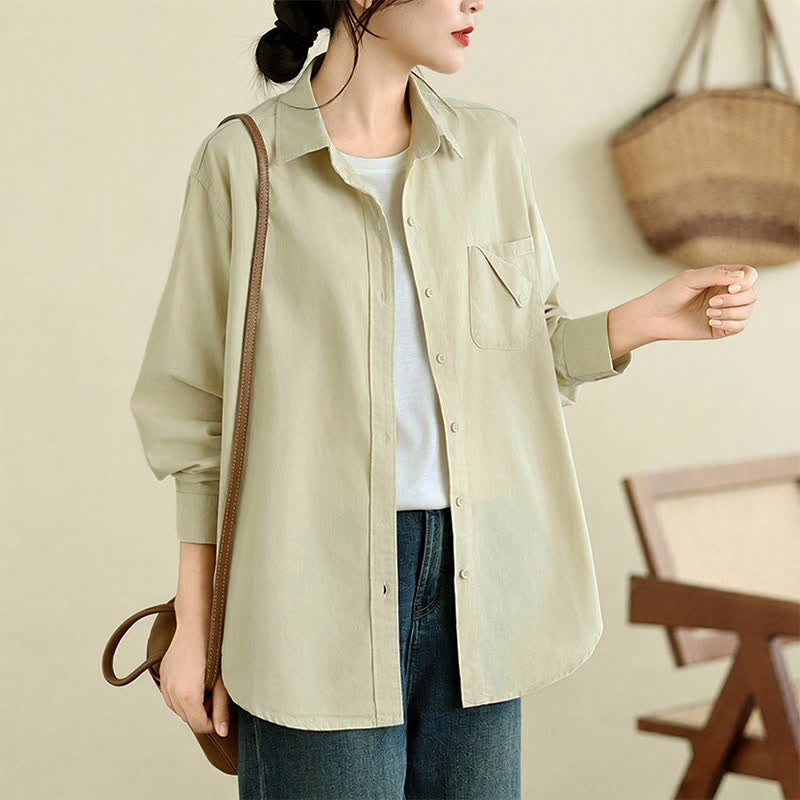 Buddha Stones Chaqueta de mujer de algodón liso, estilo casual minimalista, con botones y bolsillo. - image 20