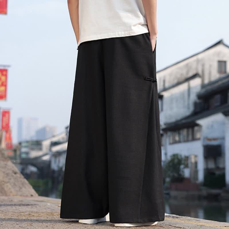 Buddha Stones Pantalones largos de pierna recta para hombre, estilo Tang, informales, con cordón ajustable, ideales para primavera y otoño. - image 4
