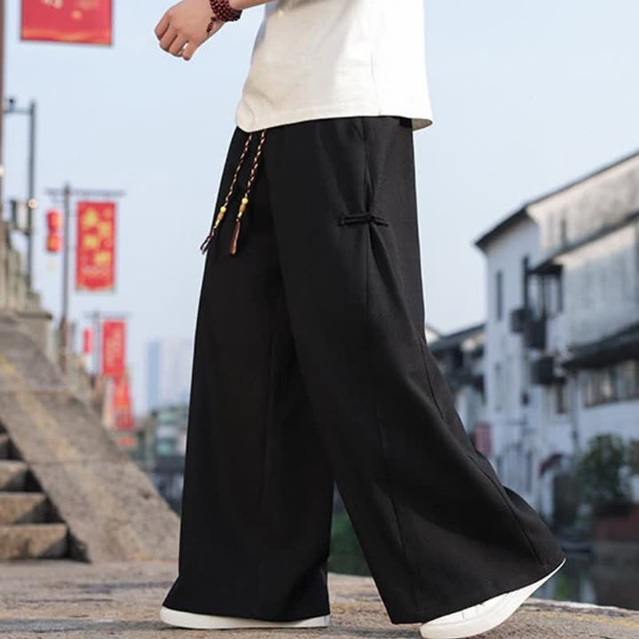 Buddha Stones Pantalones largos de pierna recta para hombre, estilo Tang, informales, con cordón ajustable, ideales para primavera y otoño. - image 3
