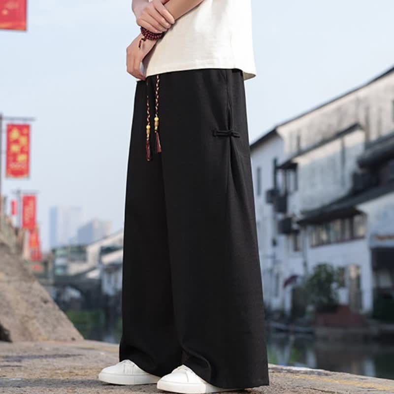 Buddha Stones Pantalones largos de pierna recta para hombre, estilo Tang, informales, con cordón ajustable, ideales para primavera y otoño. - image 5