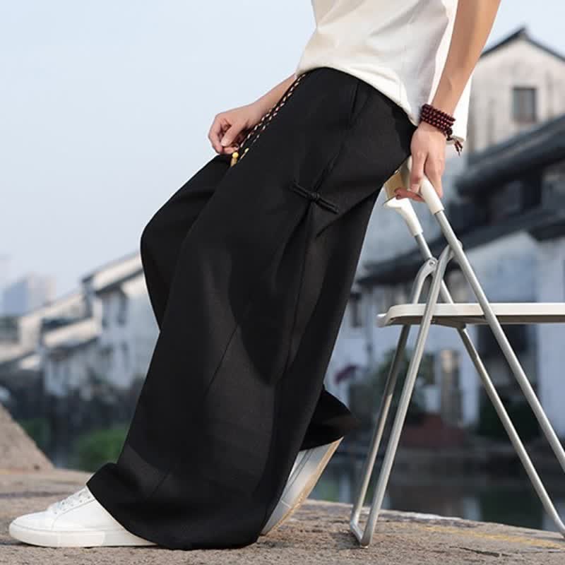 Buddha Stones Pantalones largos de pierna recta para hombre, estilo Tang, informales, con cordón ajustable, ideales para primavera y otoño. - image 7