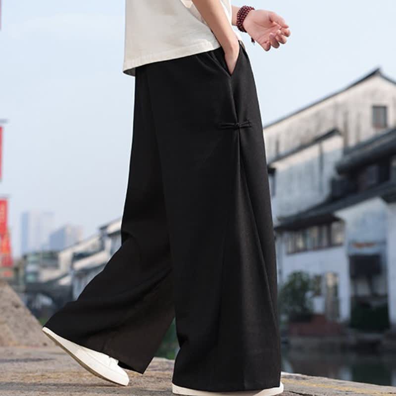 Buddha Stones Pantalones largos de pierna recta para hombre, estilo Tang, informales, con cordón ajustable, ideales para primavera y otoño. - image 2