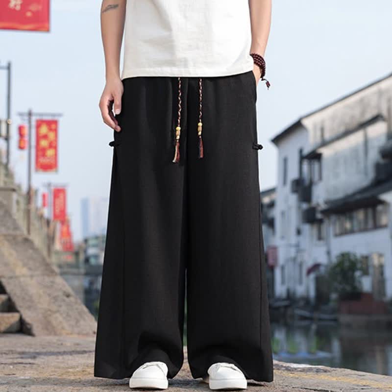 Buddha Stones Pantalones largos de pierna recta para hombre, estilo Tang, informales, con cordón ajustable, ideales para primavera y otoño. - image 1