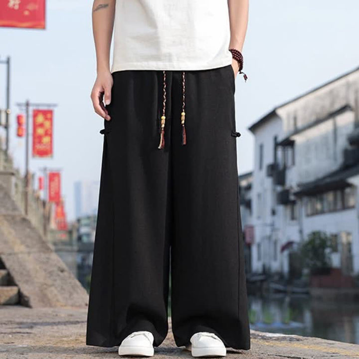 Buddha Stones Pantalones largos de pierna recta para hombre, estilo Tang, informales, con cordón ajustable, ideales para primavera y otoño. - image 1