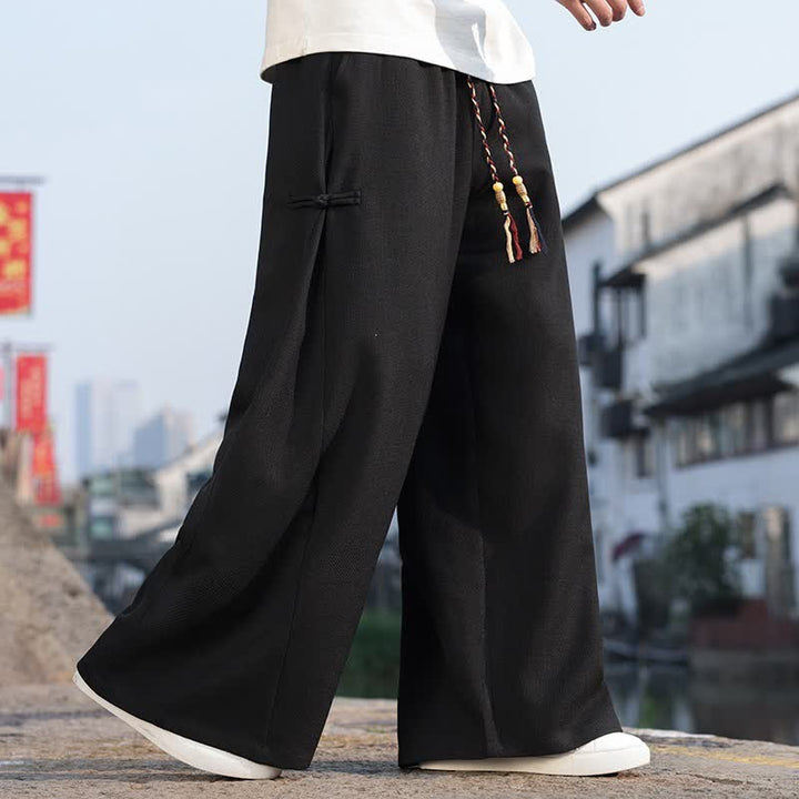 Buddha Stones Pantalones largos de pierna recta para hombre, estilo Tang, informales, con cordón ajustable, ideales para primavera y otoño. - Negro - US/UK/AU44, EU54 (4XL) - image 0