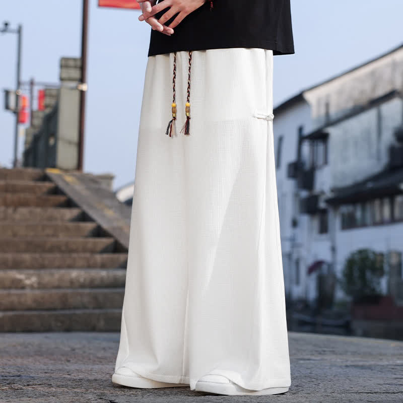 Buddha Stones Pantalones largos de pierna recta para hombre, estilo Tang, informales, con cordón ajustable, ideales para primavera y otoño. - Blanco - US/UK/AU44, EU54 (4XL) - image 16