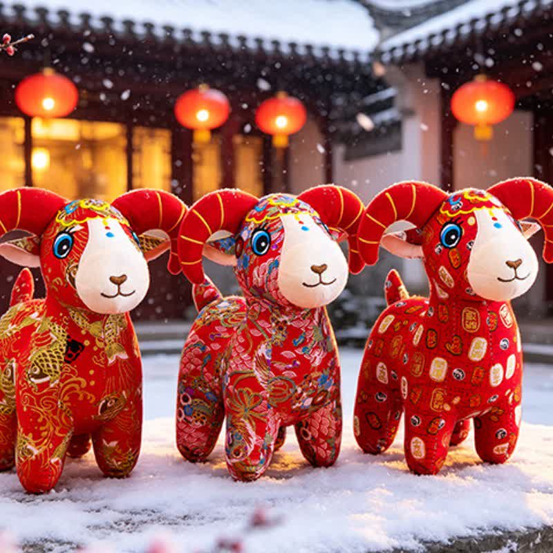 Buddha Stones Peluche de cabra del zodiaco de algodón rojo, lindo animal de peluche, decoración - image 18