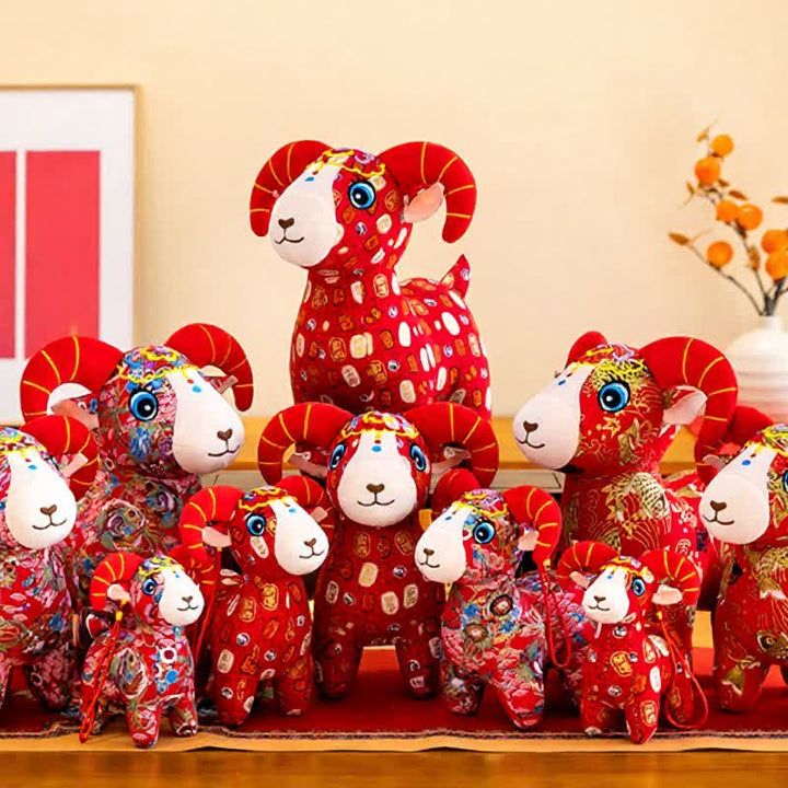 Buddha Stones Peluche de cabra del zodiaco de algodón rojo, lindo animal de peluche, decoración - image 21