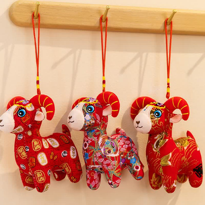 Buddha Stones Peluche de cabra del zodiaco de algodón rojo, lindo animal de peluche, decoración - image 19