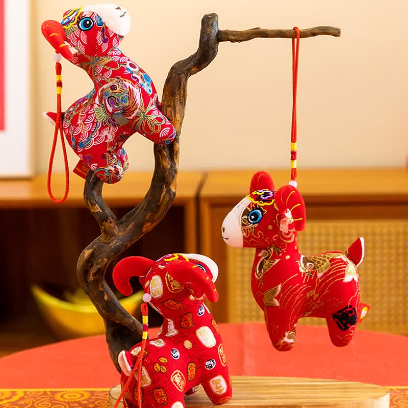 Buddha Stones Peluche de cabra del zodiaco de algodón rojo, lindo animal de peluche, decoración - image 16