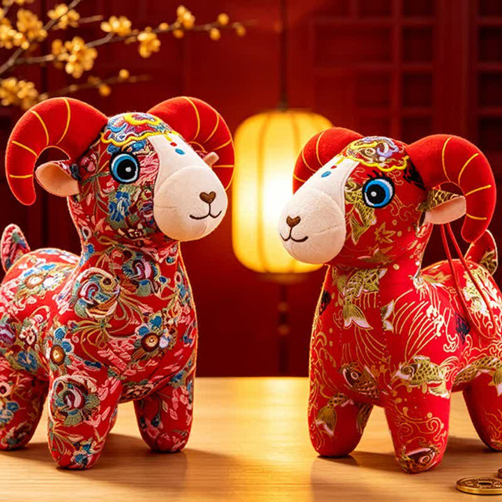 Buddha Stones Peluche de cabra del zodiaco de algodón rojo, lindo animal de peluche, decoración - image 14