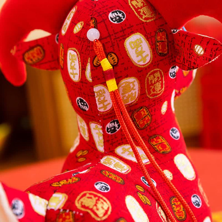 Buddha Stones Peluche de cabra del zodiaco de algodón rojo, lindo animal de peluche, decoración - image 3