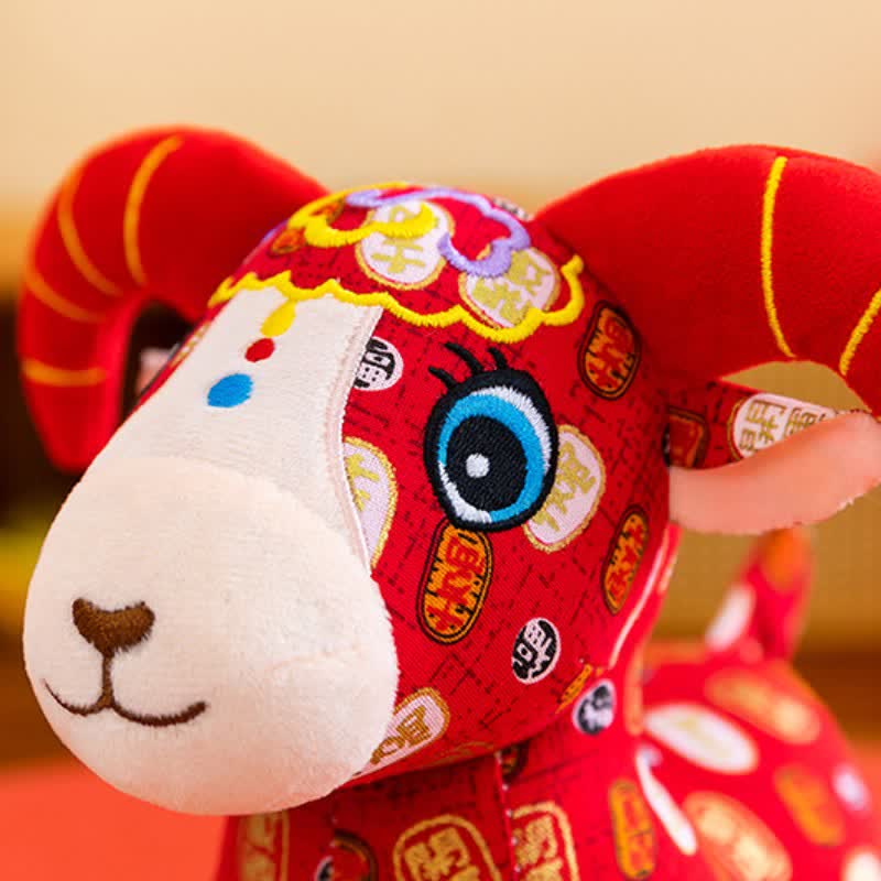 Buddha Stones Peluche de cabra del zodiaco de algodón rojo, lindo animal de peluche, decoración - image 2
