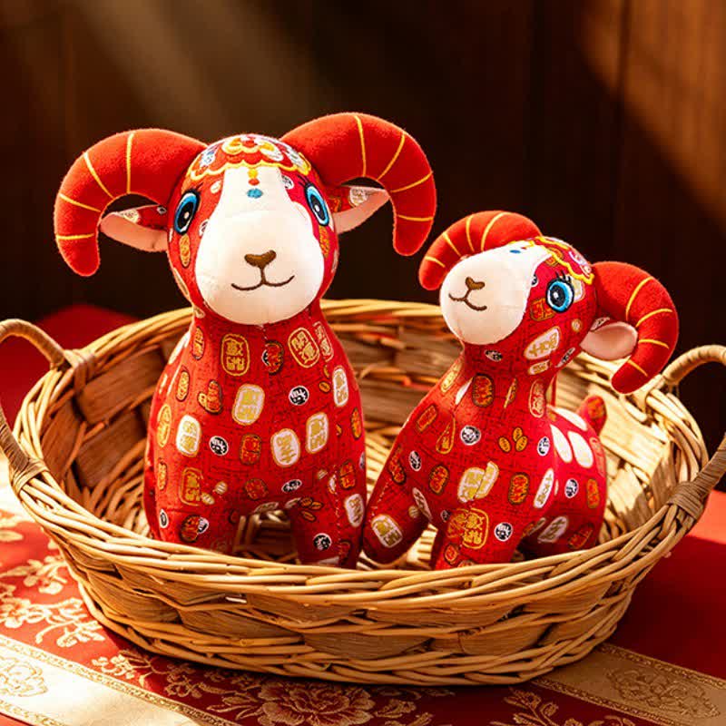 Buddha Stones Peluche de cabra del zodiaco de algodón rojo, lindo animal de peluche, decoración - image 10